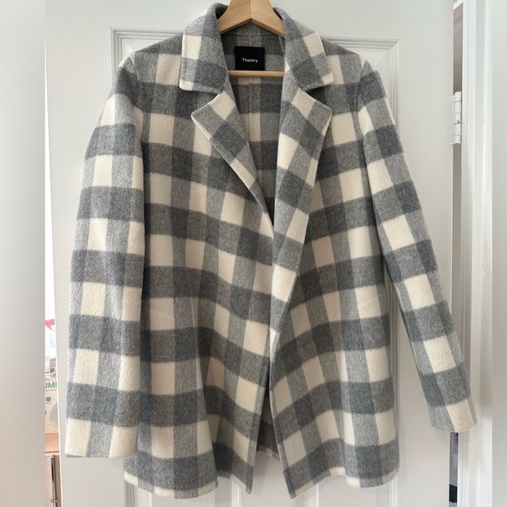 Theory Gray and Cream Plaid Jacket